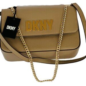DKNY Tan Leather Shoulder Bag with Gold Chain Strap